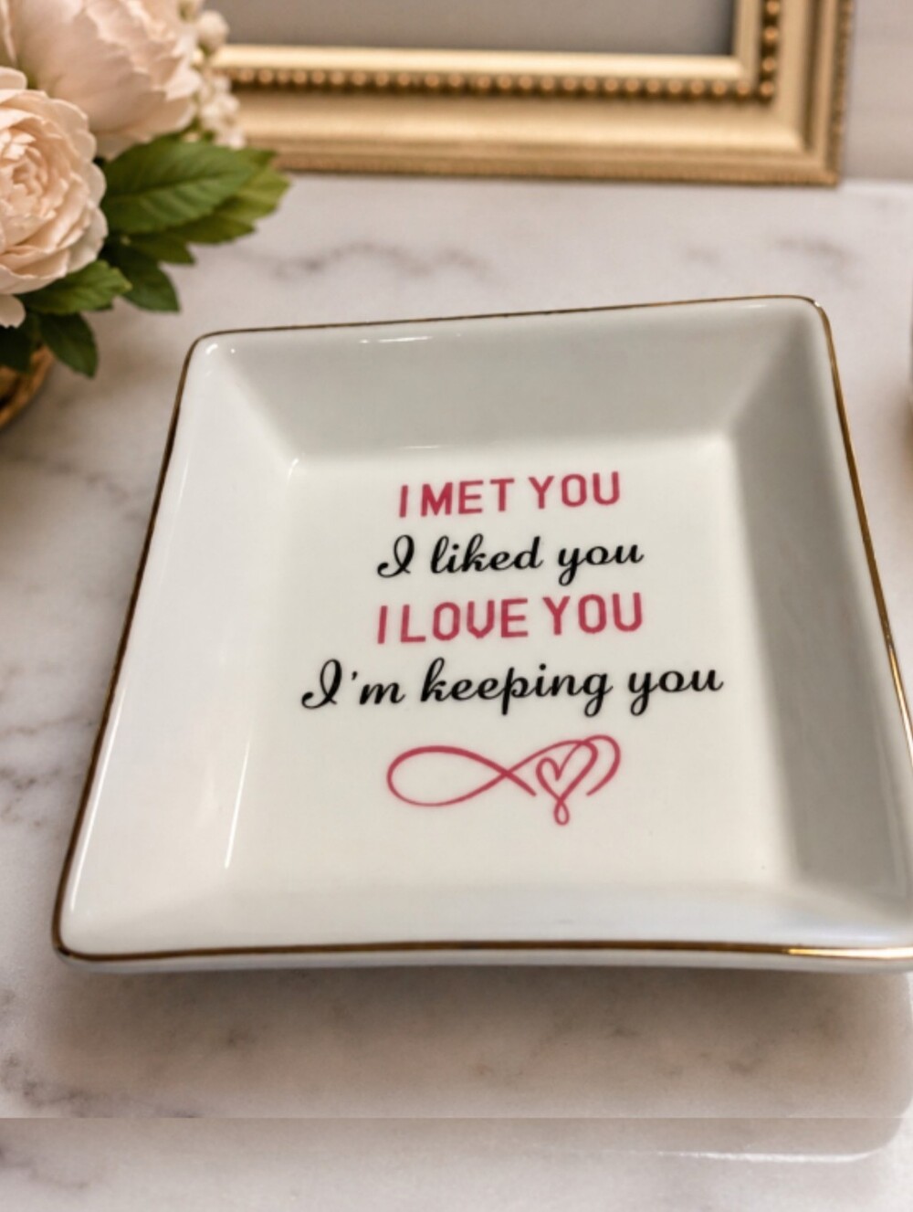 I Love You, I'm Keeping You Trinket Dish Gold Trim Ceramic NWT